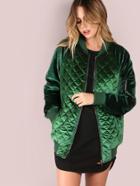Shein Green Zip Up Quilted Bomber Jacket