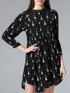 Shein Black Crew Neck Guitar Print High Low Dress