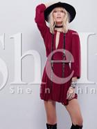 Shein Wine Red Long Sleeve Cut Out Dress