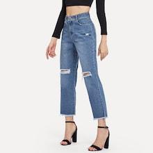 Shein Ripped Detail Raw Hem Jeans