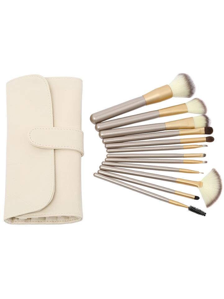 Shein 12pcs Make Up Bush Set With Bag - Beige