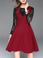 Shein Red False Two Pieces Lace Dress