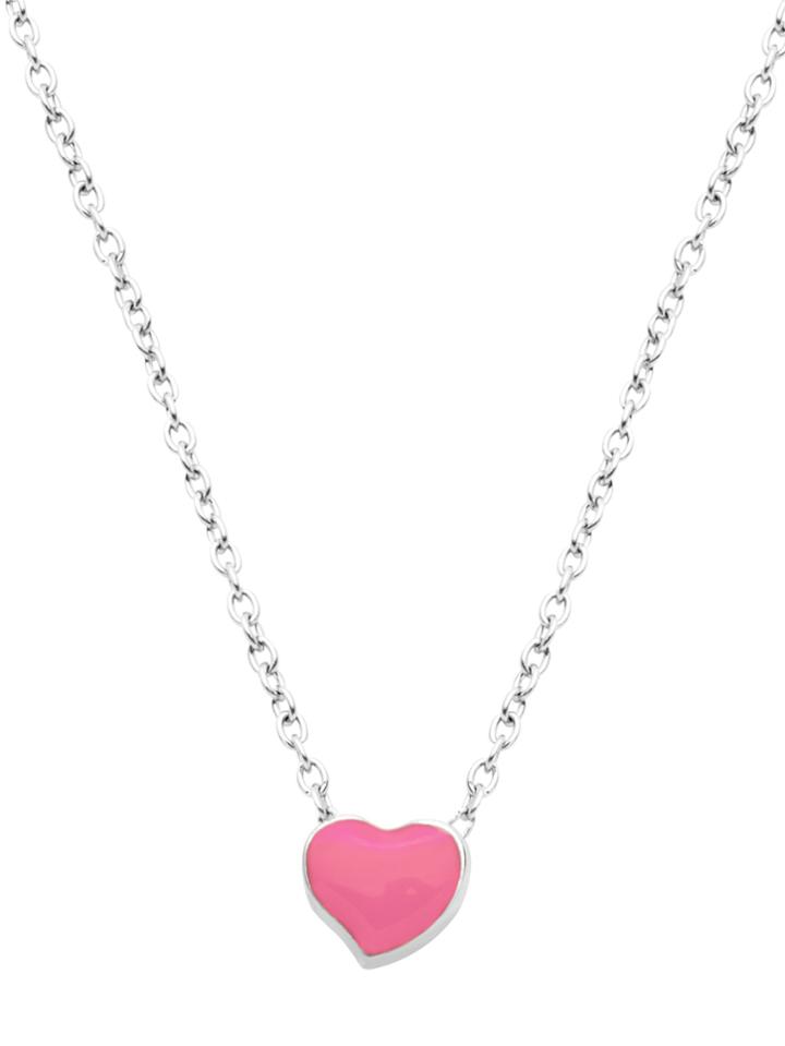 Shein Pink Heart Pendant Silver Link Necklace