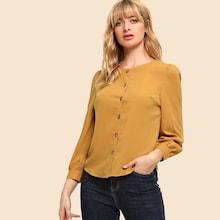 Shein 80s Puff Sleeve Curved Hem Shirt