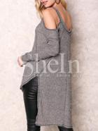 Shein Grey Cutout Sleeve High Low Blouse