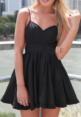 Shein Black Spaghetti Strap Pleated Flare Dress