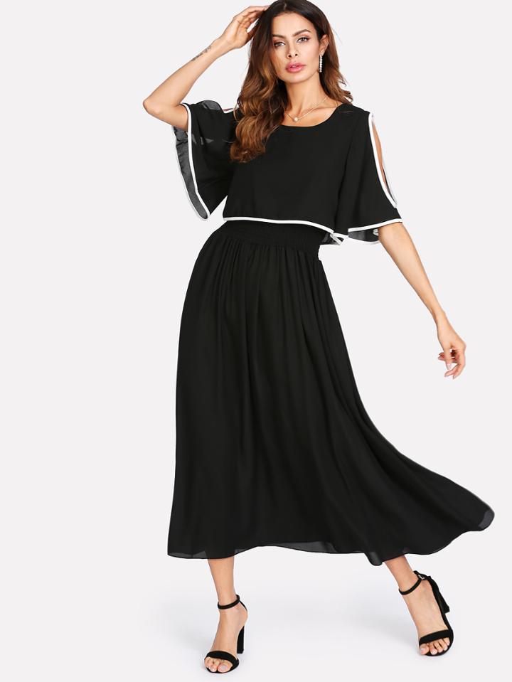 Shein Cutout Contrast Binding Double Layer Dress