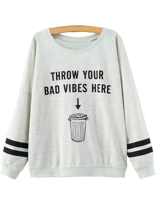 Shein Grey Letter Print Pullover Sweatshirt
