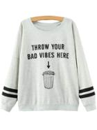 Shein Grey Letter Print Pullover Sweatshirt