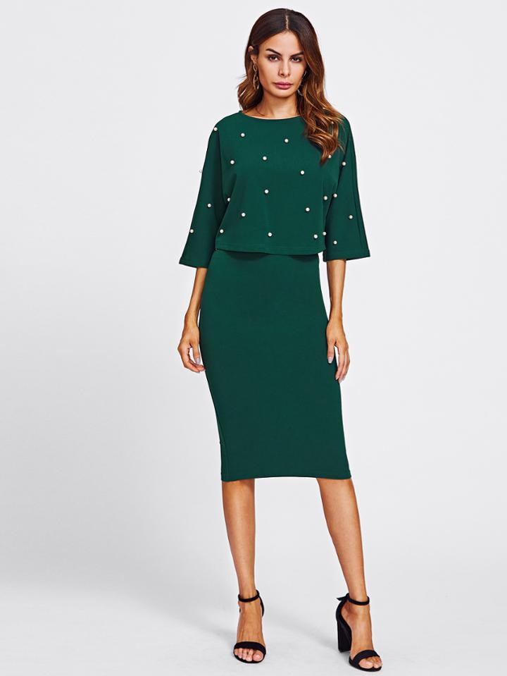 Shein Pearl Embellished Double Layer Dress