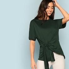 Shein Asymmetrical Hem Round Neck Tee