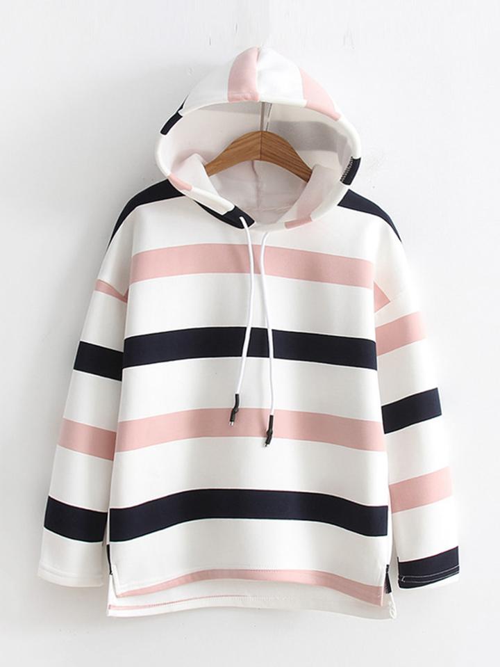 Shein Dip Hem Striped Hoodie