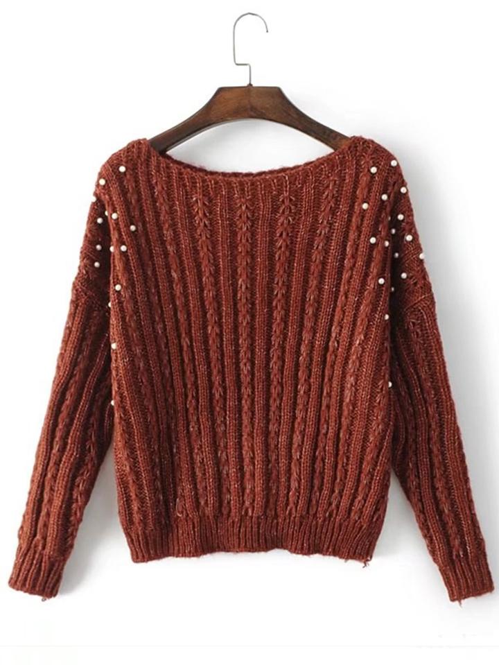 Shein Faux Pearl Embellished Drop Shoulder Sweater