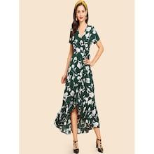 Shein Flower Print Ruffle Dip Hem Dress