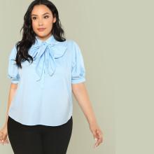 Shein Plus Self Tie Neck Solid Top