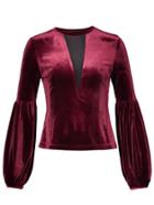 Shein Lantern Sleeve Deep V Neck Velvet Tee