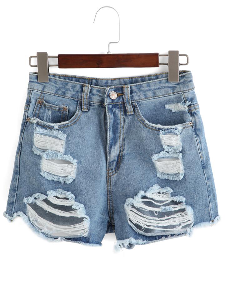Shein High Waist Ripped Denim Shorts