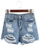 Shein High Waist Ripped Denim Shorts