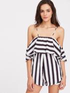 Shein Beading Strappy Back Striped Flounce Playsuit
