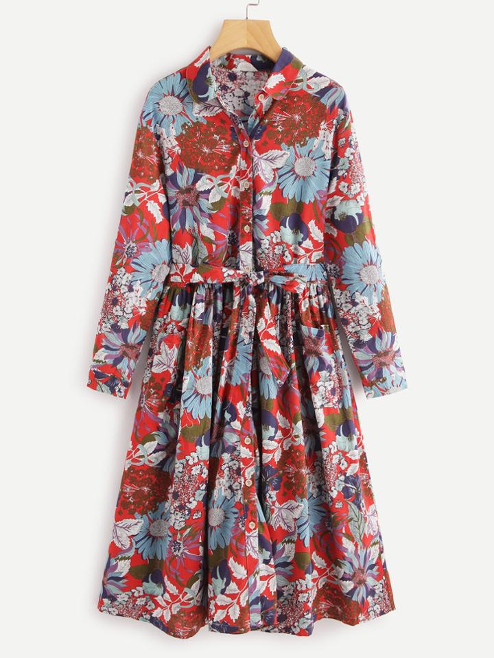 Shein Self Tie Floral Dress