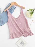Shein Pearl Beading Ruffle Hem Chenille Tank Top