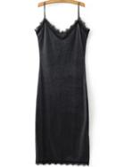 Shein Black Eyelash Lace Trim Slit Cami Dress
