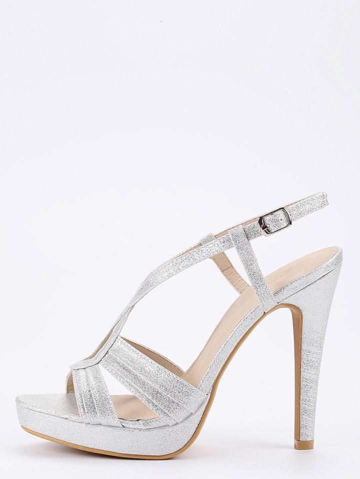Shein Faux Leather Cutout Crisscross Sandals - Silver