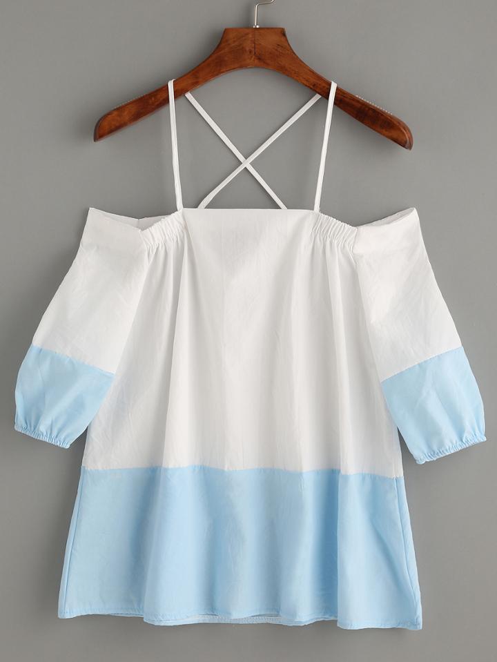 Shein Contrast Crisscross Cold Shoulder Blouse