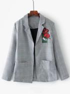 Shein Flower Embroidery Tailored Plaid Blazer