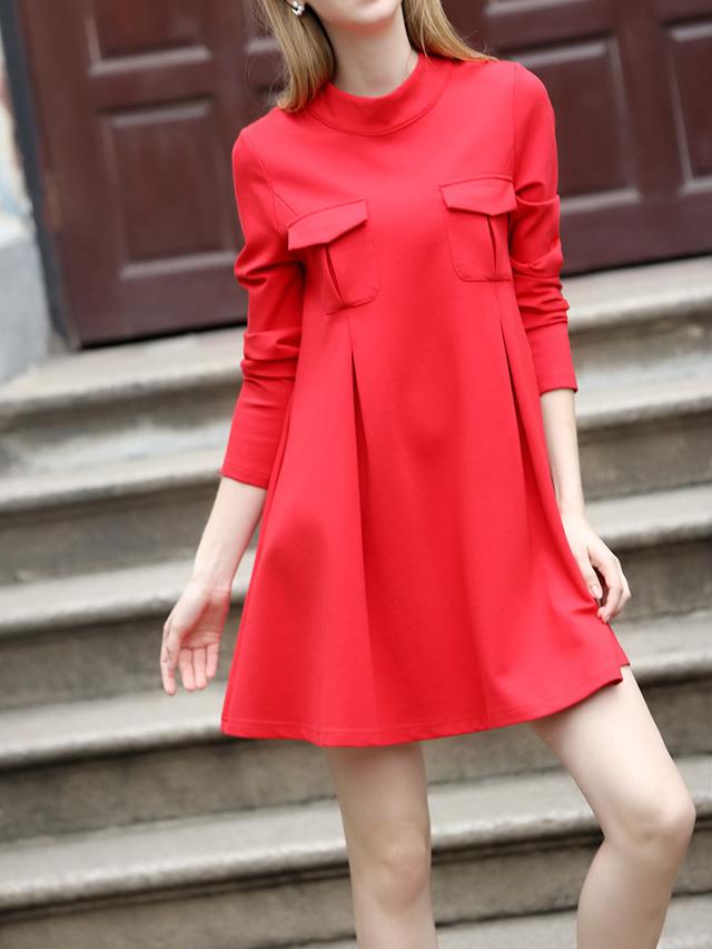 Shein Red Crew Neck Pockets Plus Dress