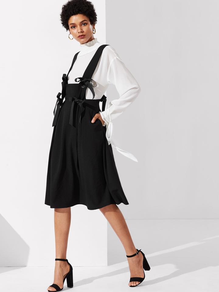Shein Bow Embellished Solid Dress With Strap