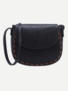 Shein Faux Leather Interlaced Trim Saddle Bag - Black