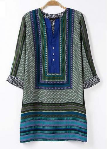 Rosewe Daily Round Neck Striped Cotton Blend Dress For Woman