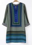 Rosewe Daily Round Neck Striped Cotton Blend Dress For Woman