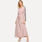 Shein Contrast Letter Tape Tie Waist Hijab Dress