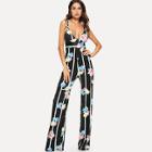 Shein Floral Strappy Stripe Suspender Jumpsuit