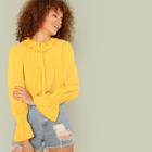 Shein Ruffle Collar Shirred Bell Sleeve Crinkle Top