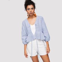 Shein V-neck Ruffle Hem Striped Top