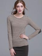 Shein Brown Striped Elbow Patch Long Sleeve T-shirt