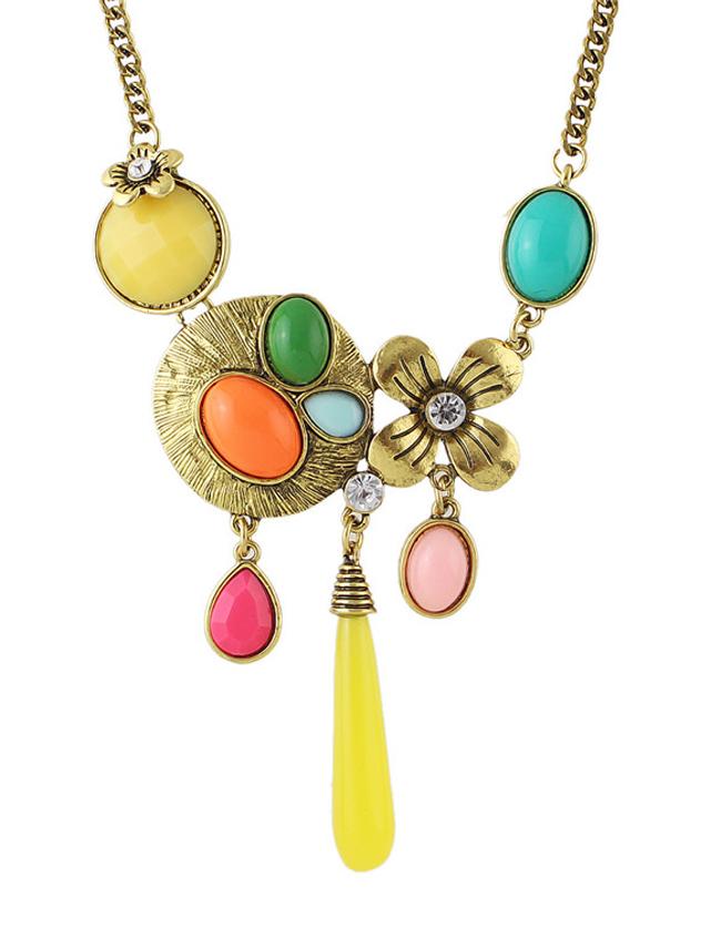 Shein Yellow Gemstone Women Necklace