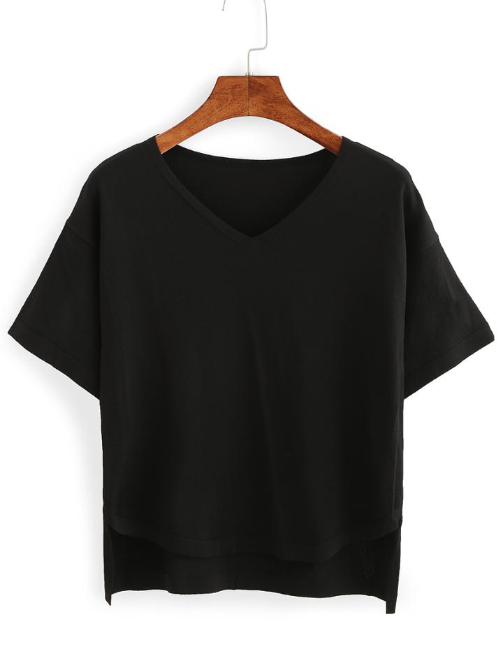 Shein V-neck High-low Short Sleeve Sweater