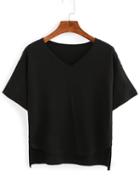 Shein V-neck High-low Short Sleeve Sweater