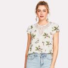 Shein Lace Insert Cap Sleeve Floral Top