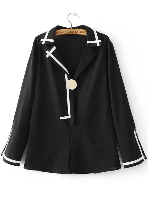 Shein Black Contrast Trim Bell Sleeve Button Blouse