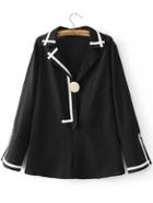Shein Black Contrast Trim Bell Sleeve Button Blouse