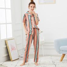Shein Striped Button Up Pajama Set