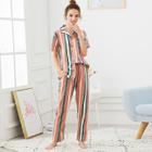Shein Striped Button Up Pajama Set