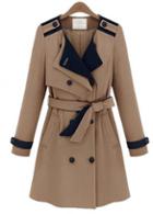 Rosewe Cheap Belt Design Double Breasted Khaki And Black Coats