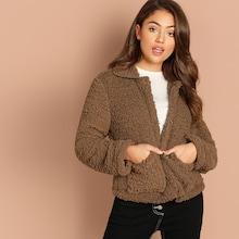 Shein Button & Pocket Front Teddy Jacket