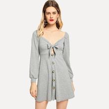 Shein Button Front Knot Detail Dress